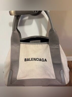 Balenciaga Grey & Cream Canvas Shoulder Bag